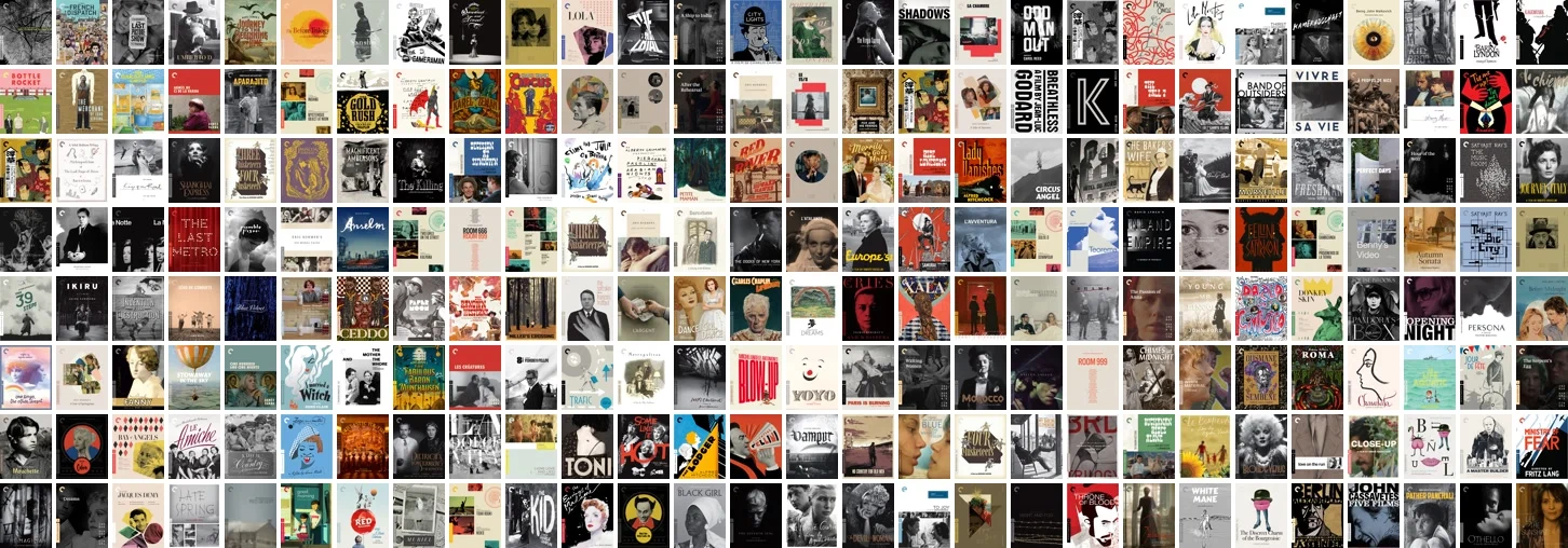 A grid of 224 film cover designs, chosen at random from the collection the lab studies